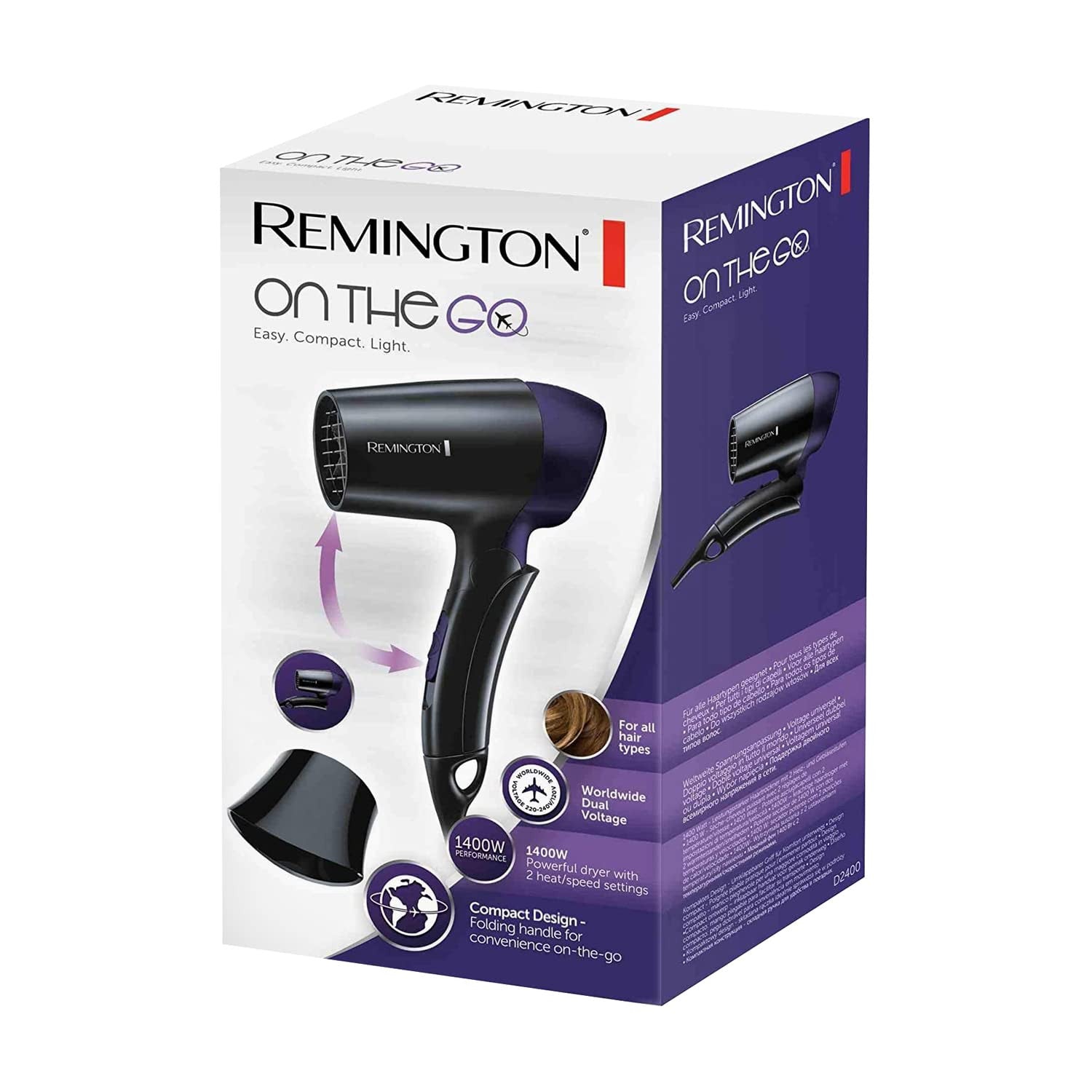 Remington Asciugacapelli D2400 Nero Compatto e Leggero per Asciugatura Rapida