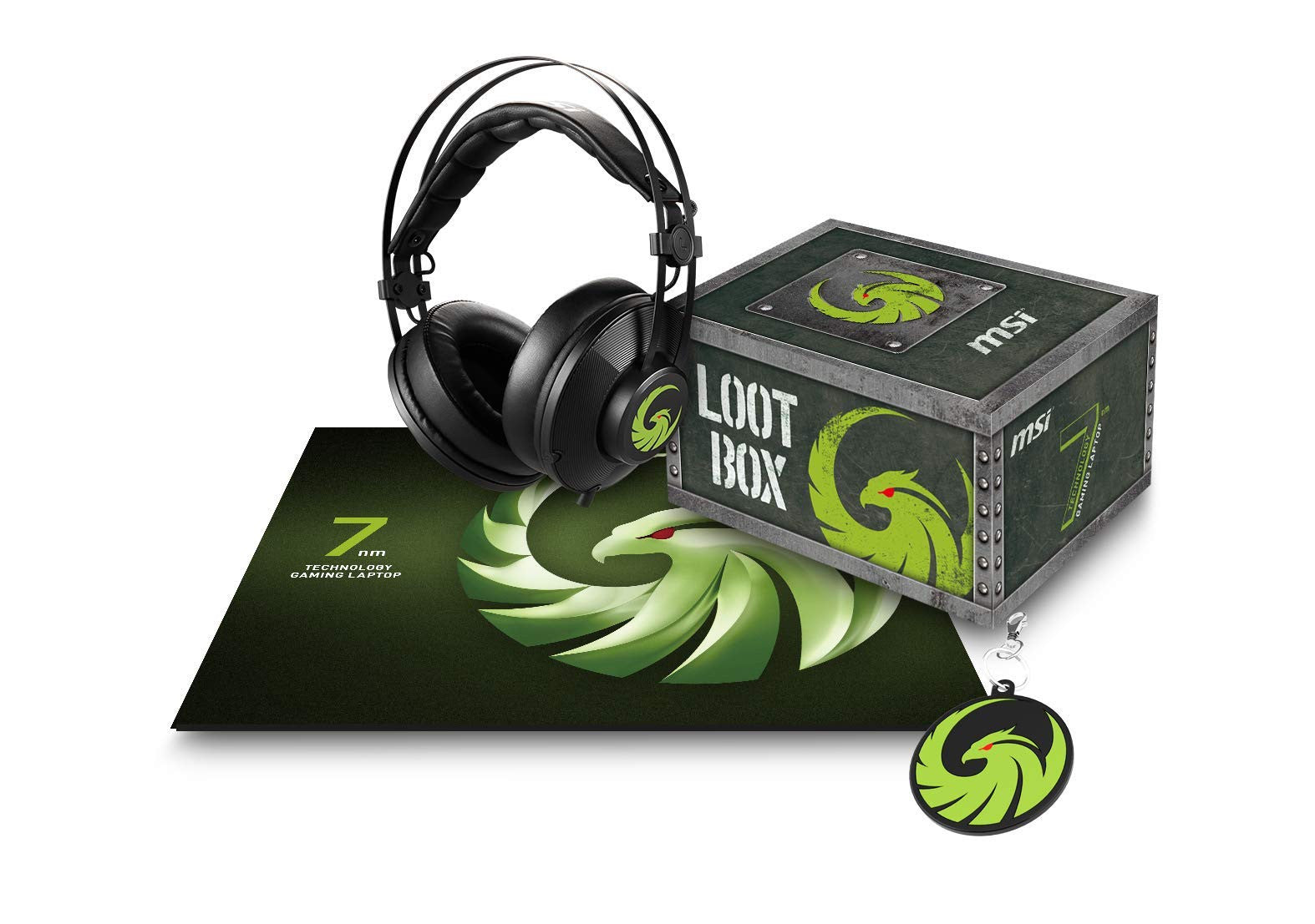 MSI Lootbox Alpha15 Bundle Gaming: Cuffie, Tappetino per Mouse e Portachiavi Multicolore