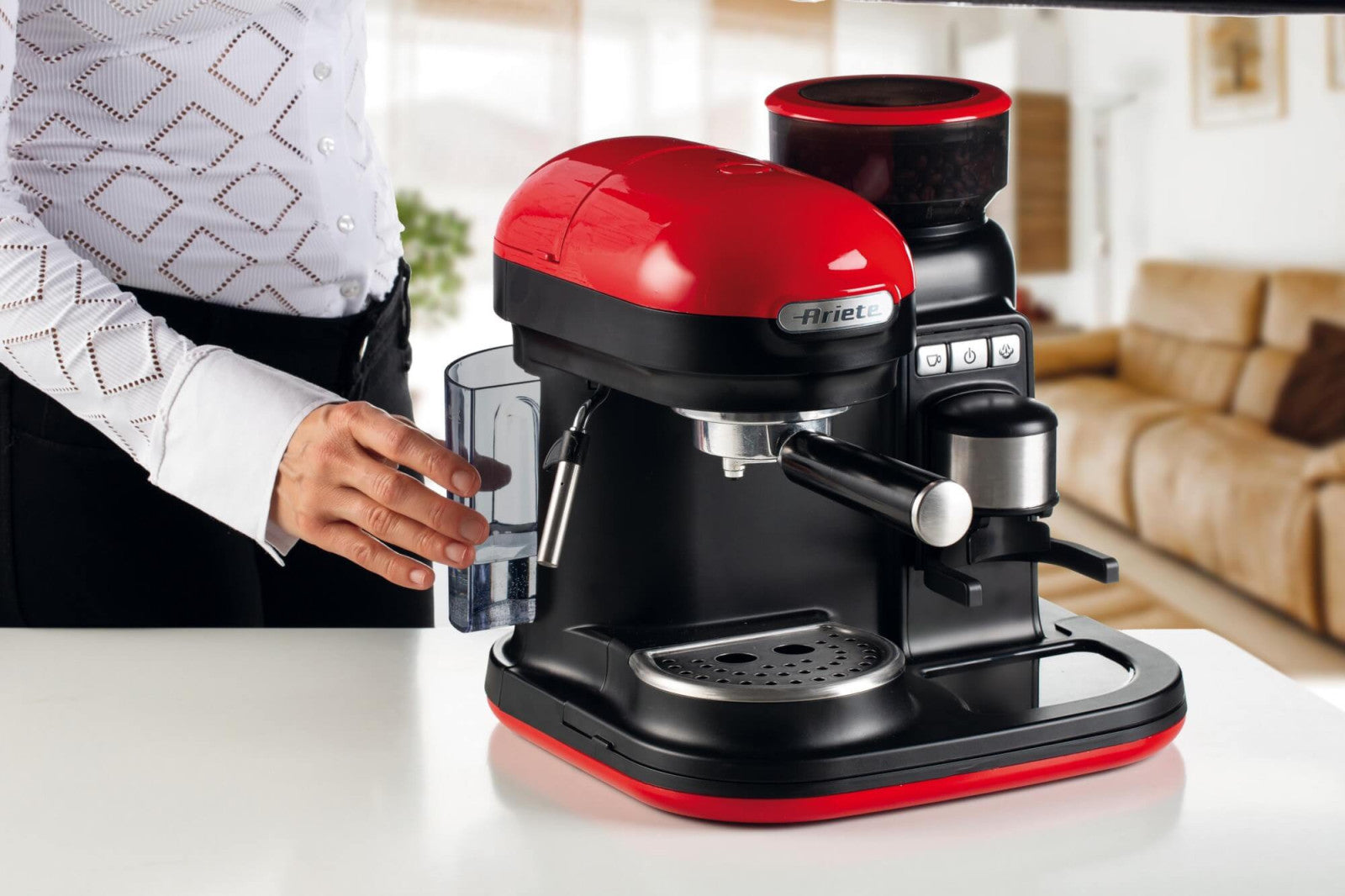 Ariete 1318 Macchina da Caffè Automatica con Macinacaffè Integrato 15 bar Rosso