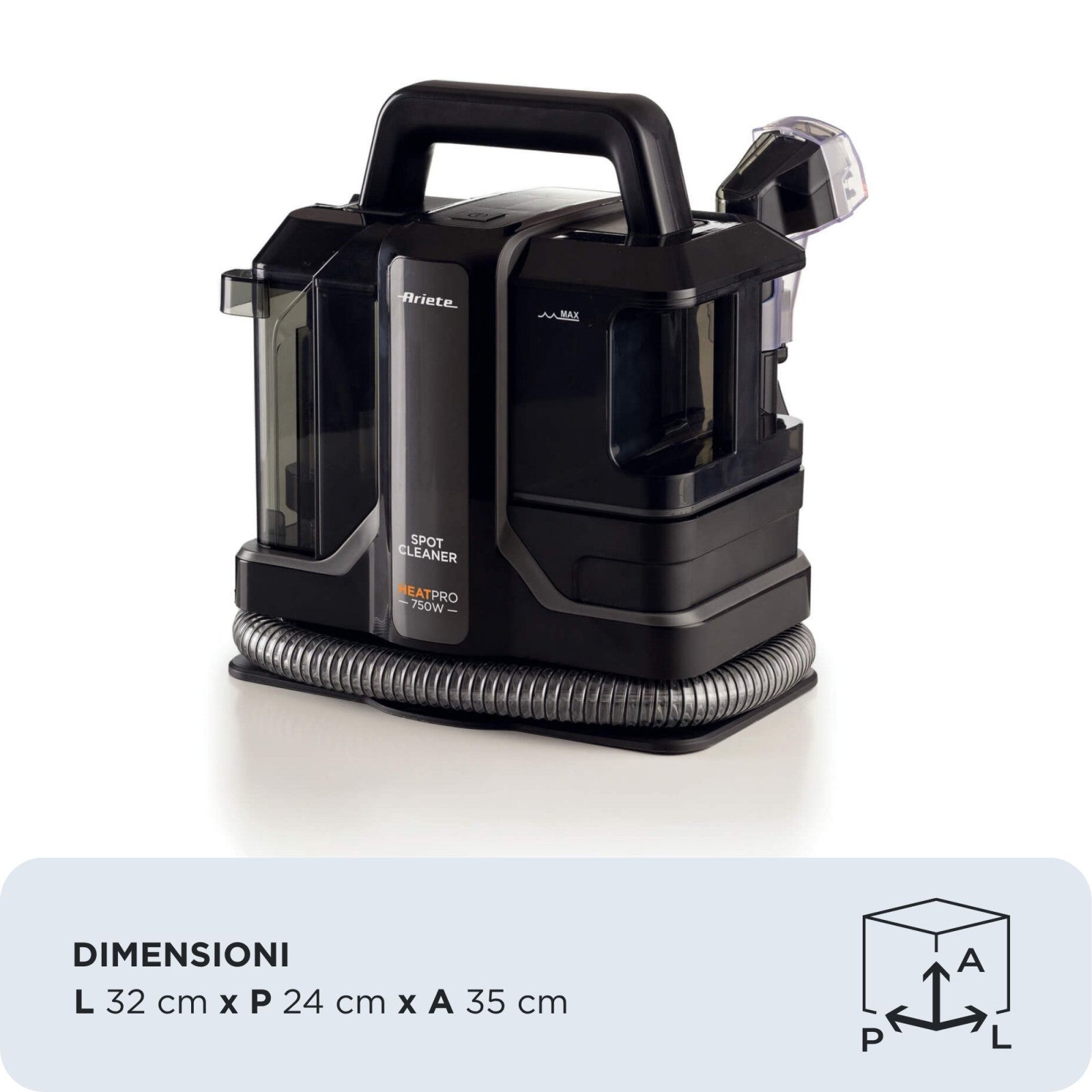 Ariete 2482 Spot Cleaner Heat Pro Lavatappeti 750W Nero con Doppio Serbatoio