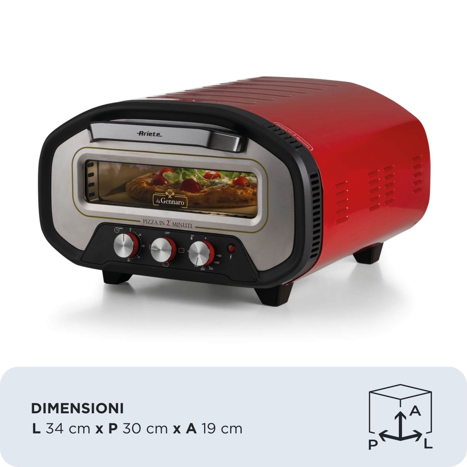 Ariete Forno Pizza Da Gennaro 3901 Rosso 2200W 430°C Cottura 2 Minuti