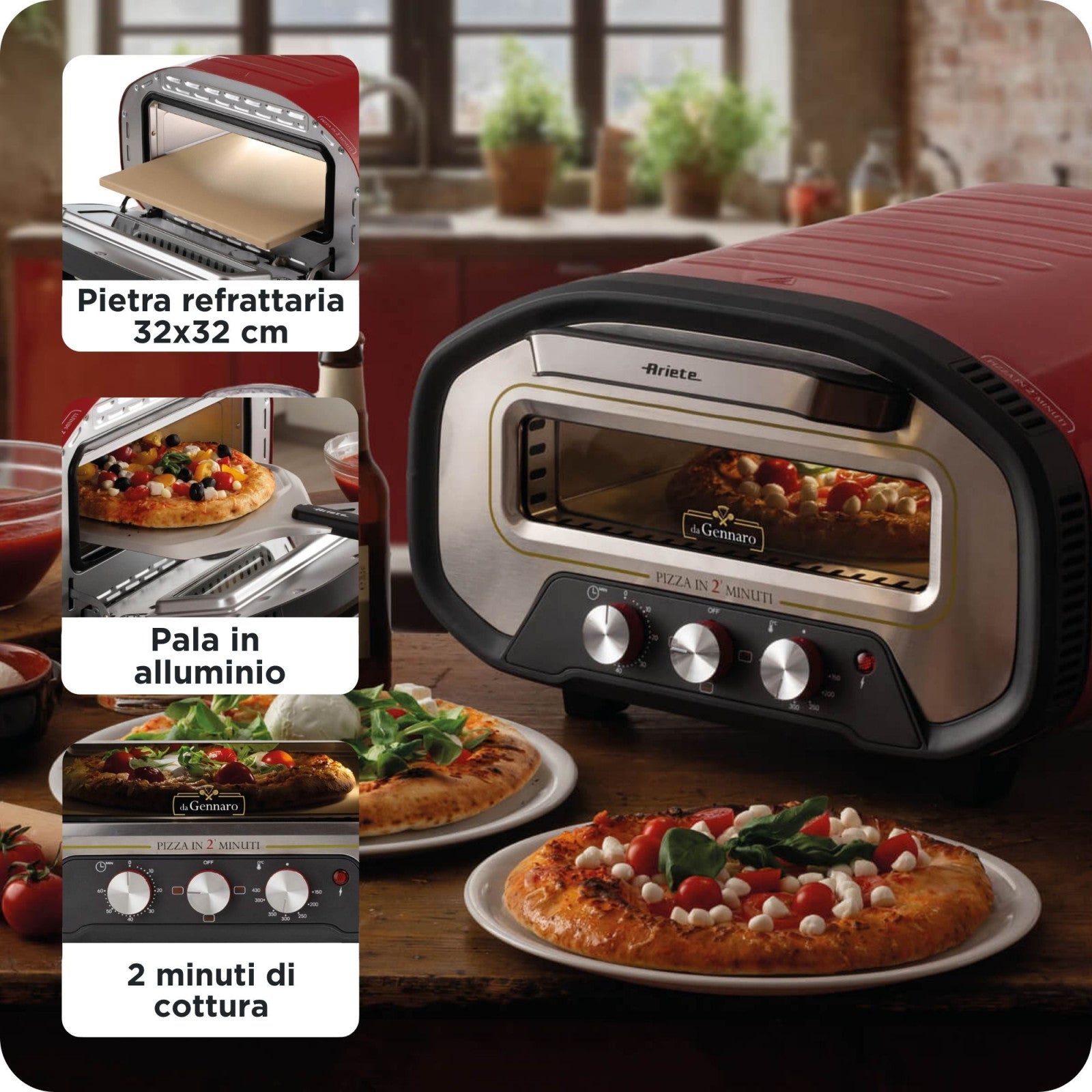 Ariete Forno Pizza Da Gennaro 3901 Rosso 2200W 430°C Cottura 2 Minuti