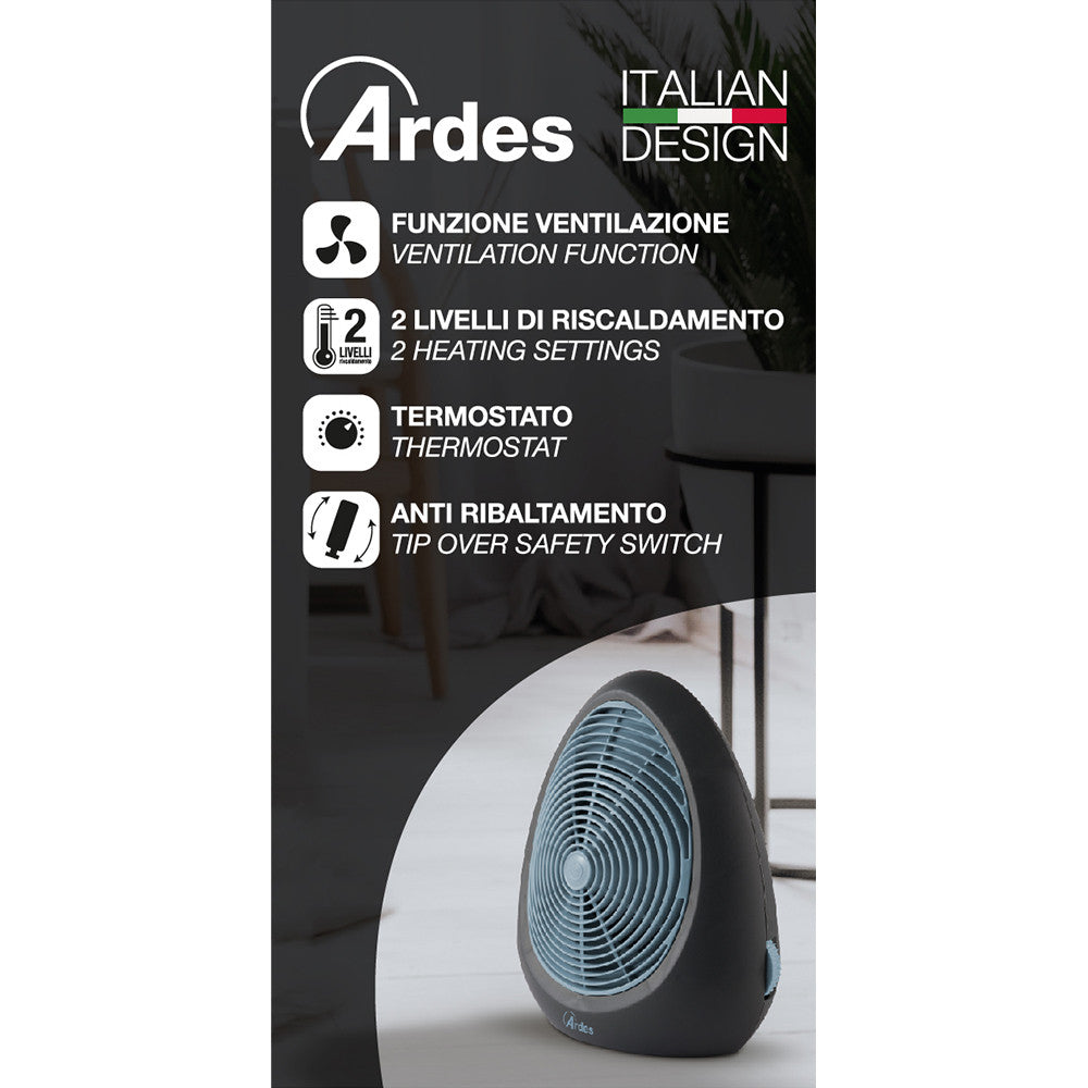 Ardes AR4F02N Stufetta elettrica 2000W con ventilatore, termostato regolabile, nero