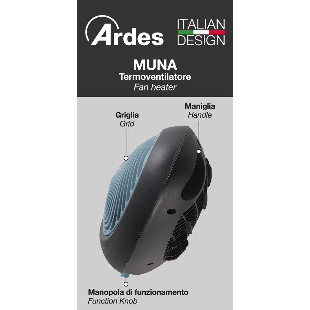 Ardes AR4F02N Stufetta elettrica 2000W con ventilatore, termostato regolabile, nero