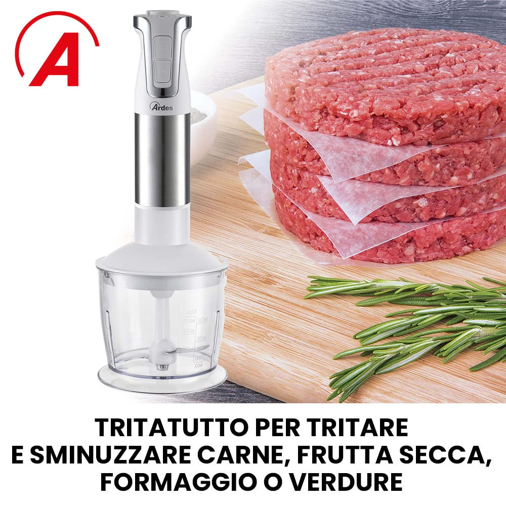 Ardes ARSET01 Frullatore a Immersione 3 in 1 1000W con Frusta e Tritatutto