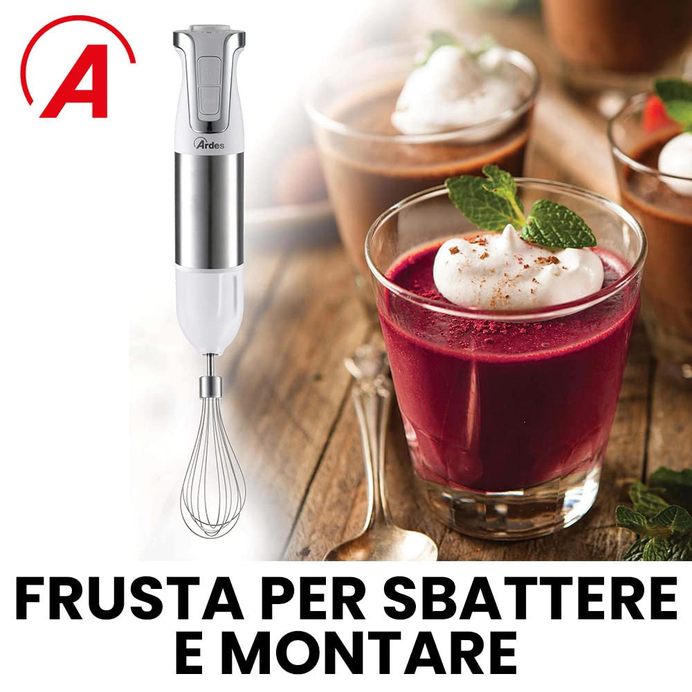 Ardes ARSET01 Frullatore a Immersione 3 in 1 1000W con Frusta e Tritatutto