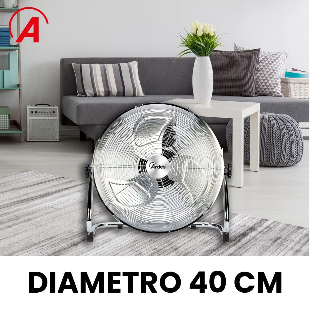 Ardes AR5C40B Ventilatore da Pavimento 40cm 3 Pale Alluminio Cromato 90W 3 Velocità
