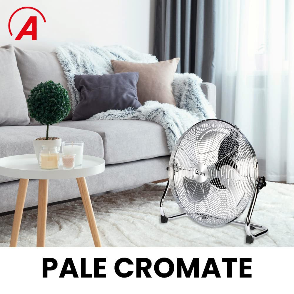 Ardes AR5C40B Ventilatore da Pavimento 40cm 3 Pale Alluminio Cromato 90W 3 Velocità