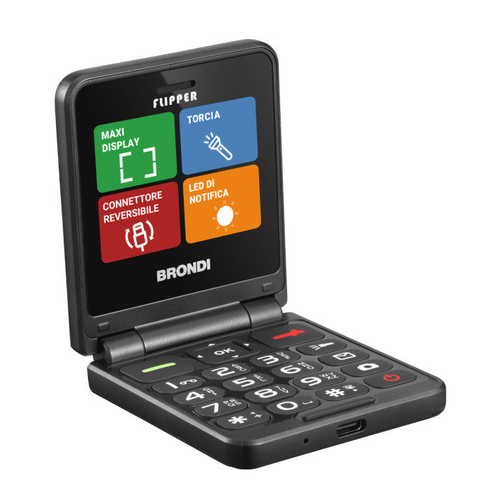 Brondi Flipper Telefono Cellulare Basico Doppia SIM 2G Nero Clamshell 2.4
