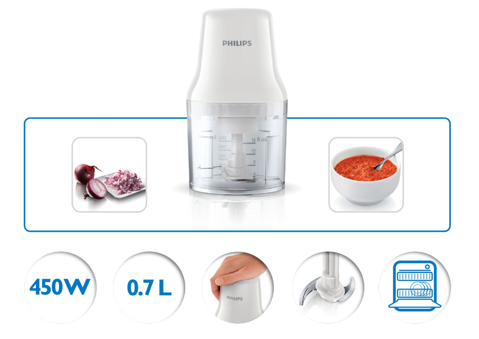 Philips Daily Collection Tritatutto HR1393/00 Bianco 0,7L 450W Ciotola Plastica