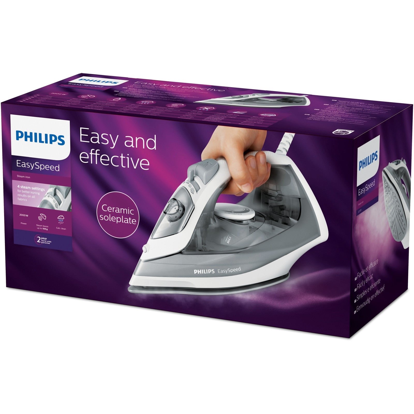 Philips EasySpeed GC1751/80 Ferro da Stiro a Vapore 2000W Piastra Ceramica Grigio