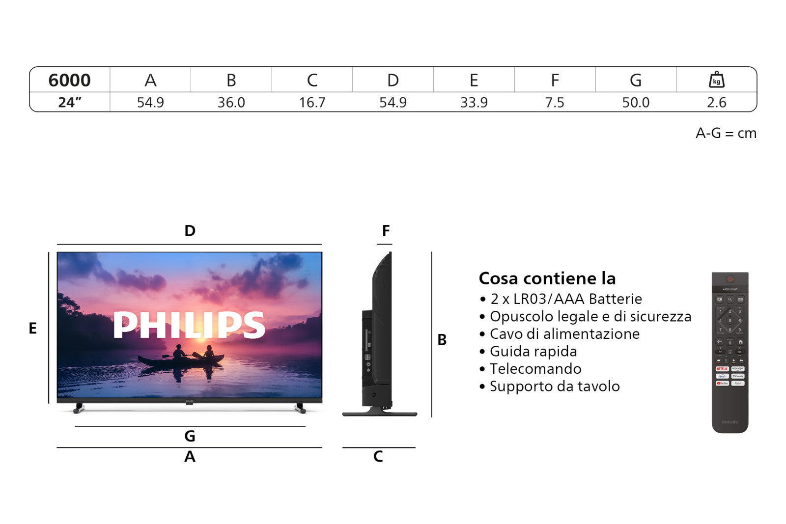 Philips Smart TV LED 24 pollici HD 24PHS6000 Nero