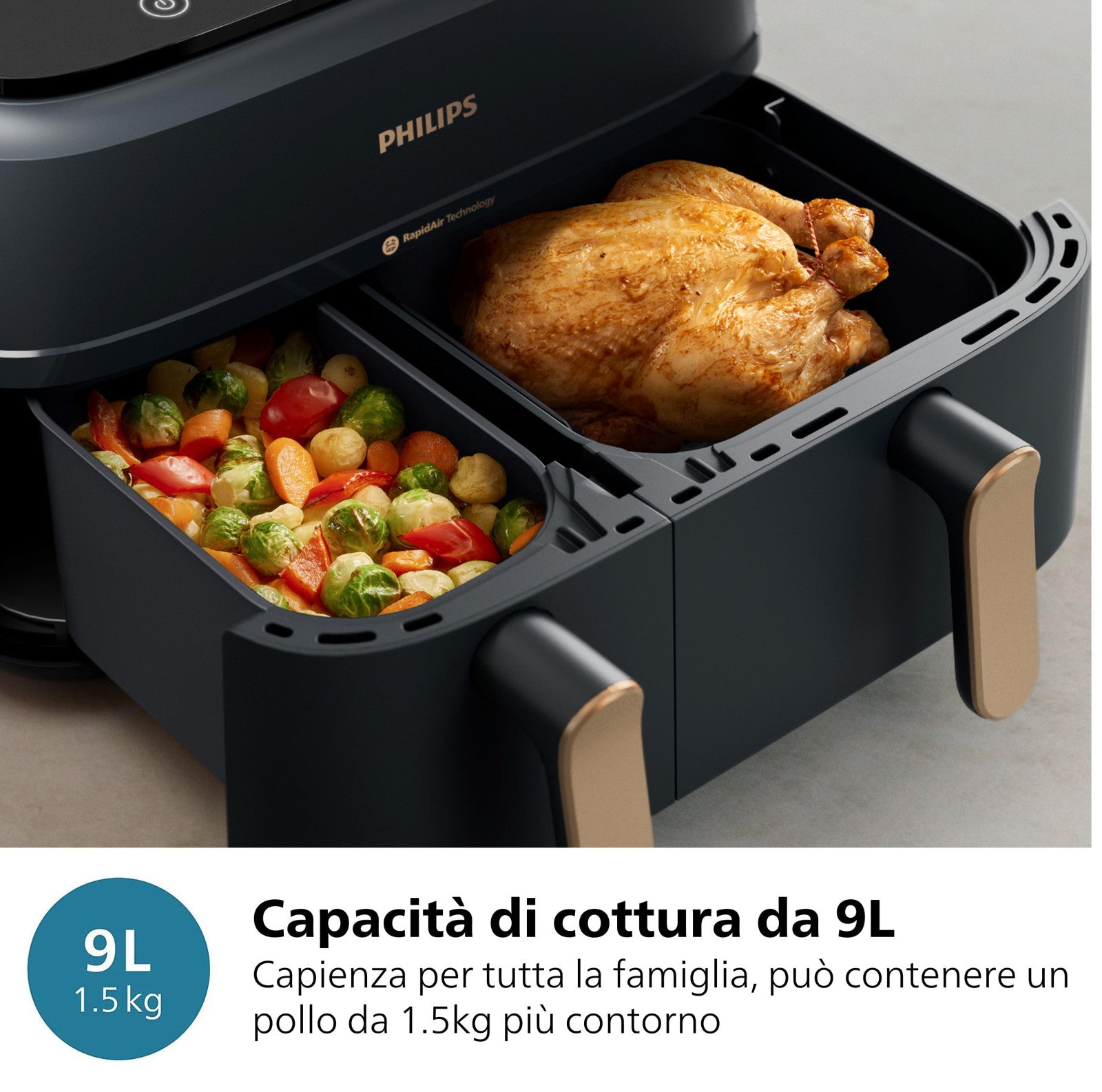 Philips 3000 Friggitrice ad Aria Doppio Cestello 9L 12 Metodi di Cottura 2750W