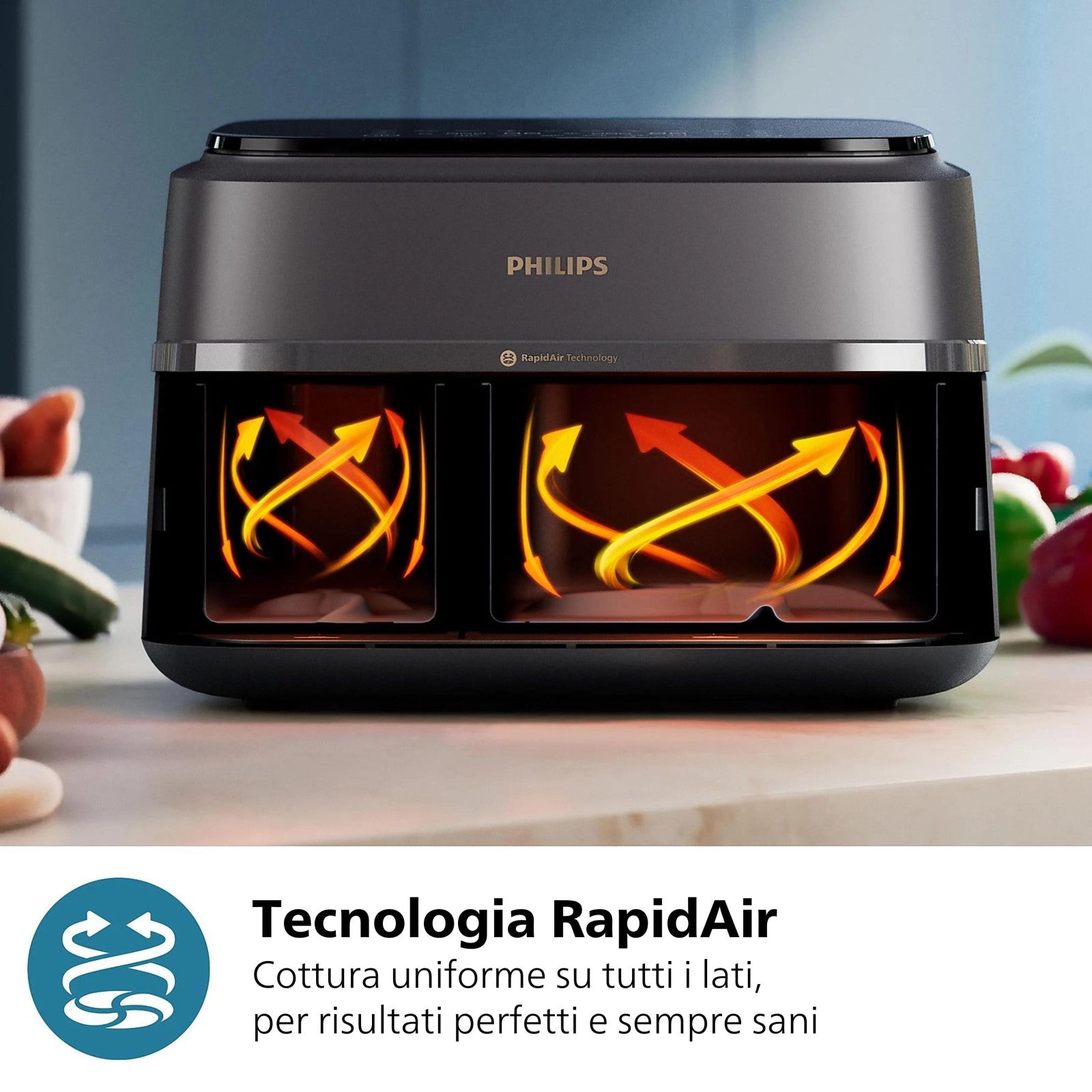 Philips 3000 Friggitrice ad Aria Doppio Cestello 9L 12 Metodi di Cottura 2750W