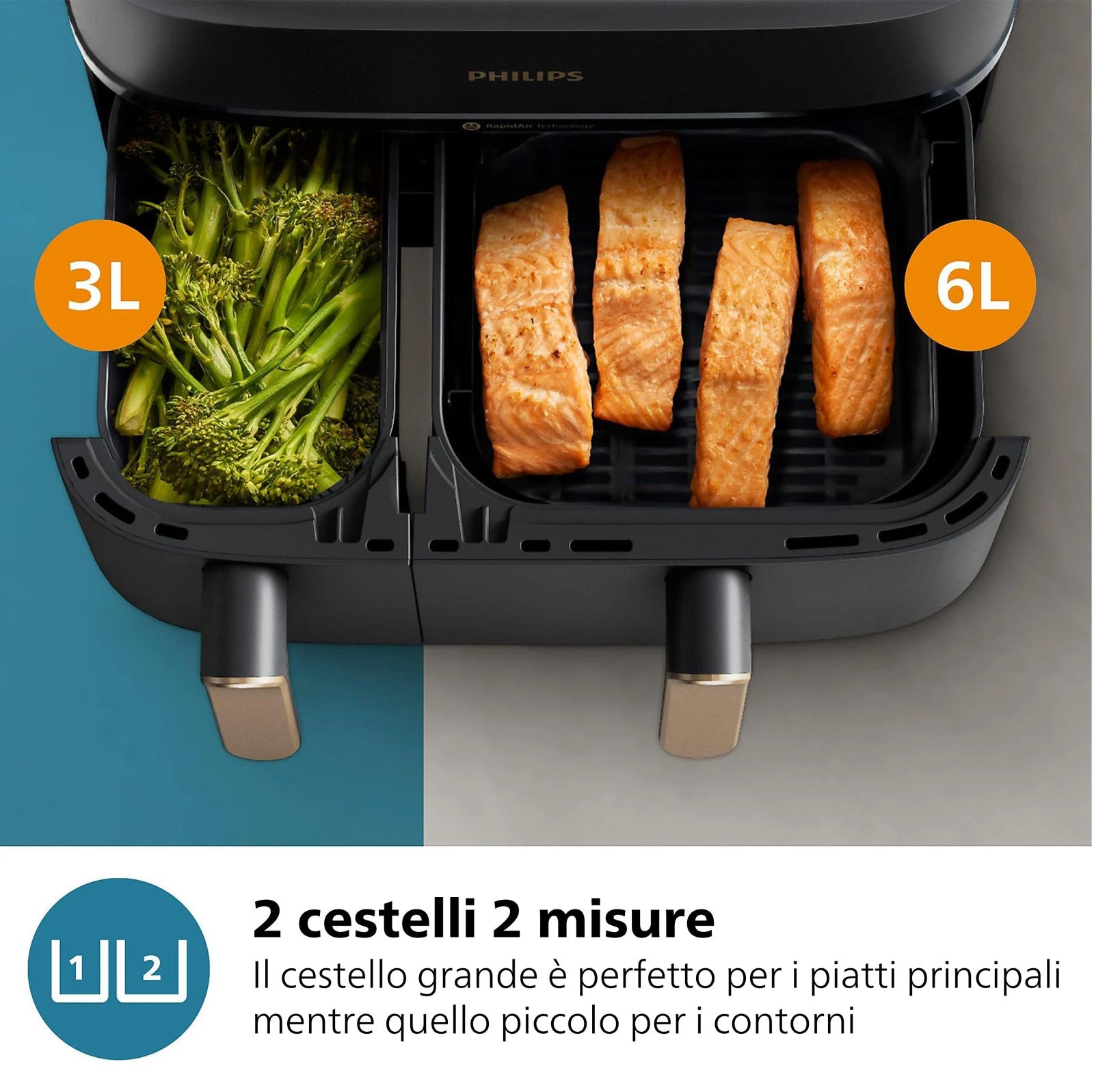 Philips 3000 Friggitrice ad Aria Doppio Cestello 9L 12 Metodi di Cottura 2750W