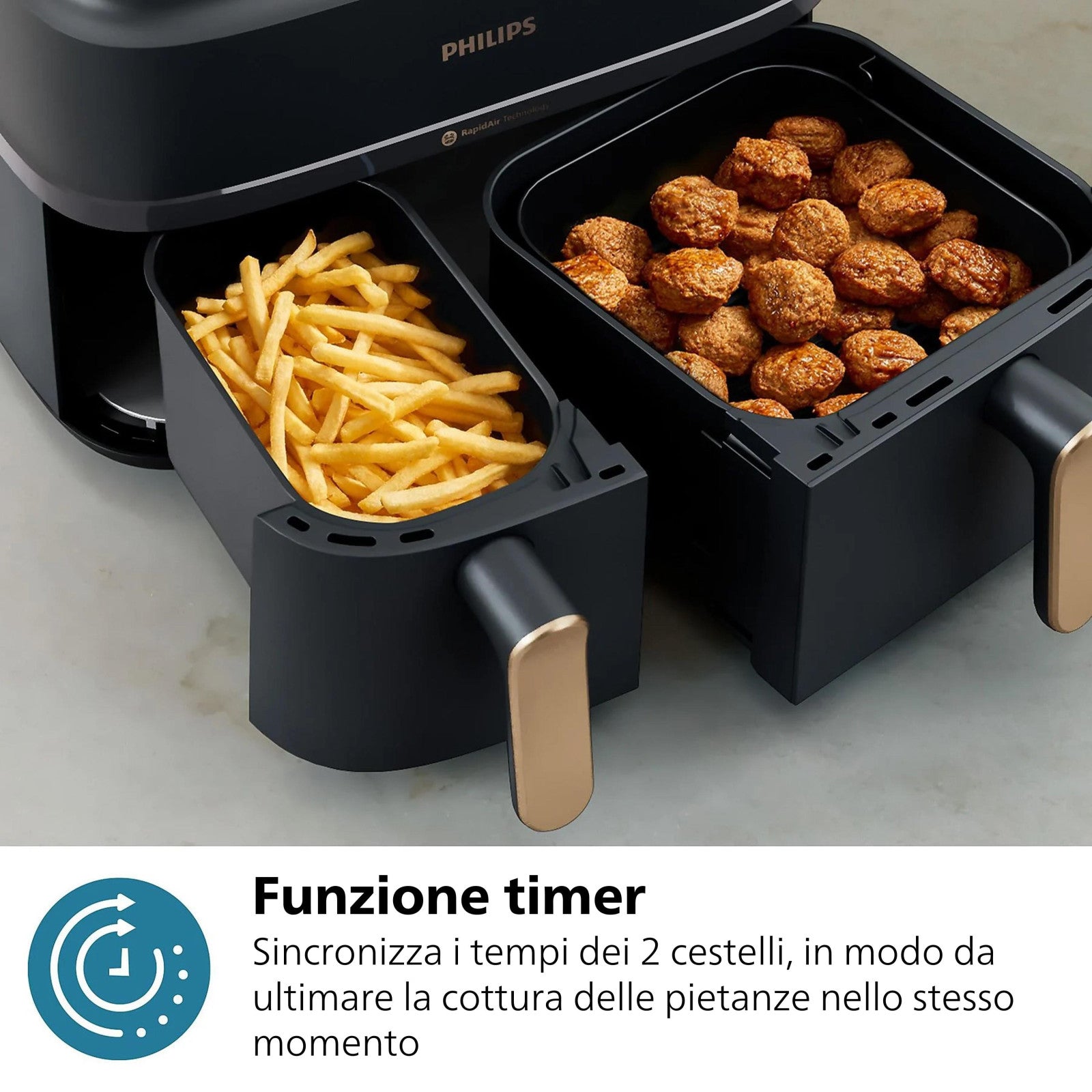 Philips 3000 Friggitrice ad Aria Doppio Cestello 9L 12 Metodi di Cottura 2750W
