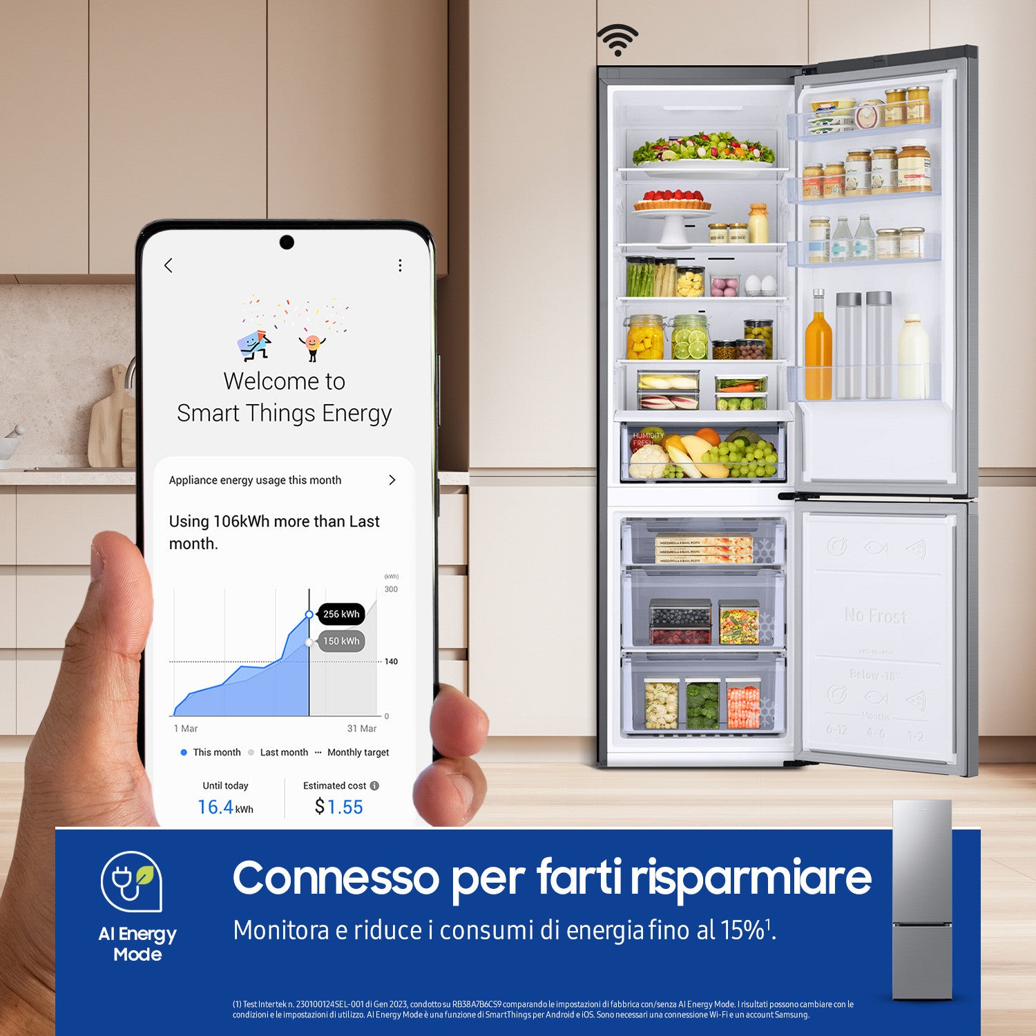Samsung Frigorifero Combinato RB38C600CS9 390L No Frost Classe C Wi-Fi Acciaio inox