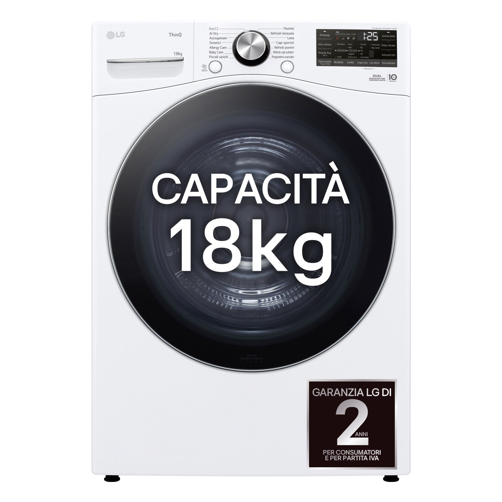 LG Asciugatrice RH18U8AVCW 18kg Pompa di Calore DUAL Inverter A+++ Wi-Fi